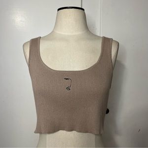 Forever 21 Ribbed Knit Embroidered Cropped Tan Top